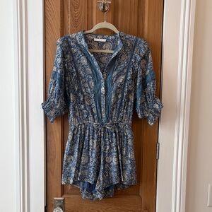 Karlie Blue and Cream Patterned Romper